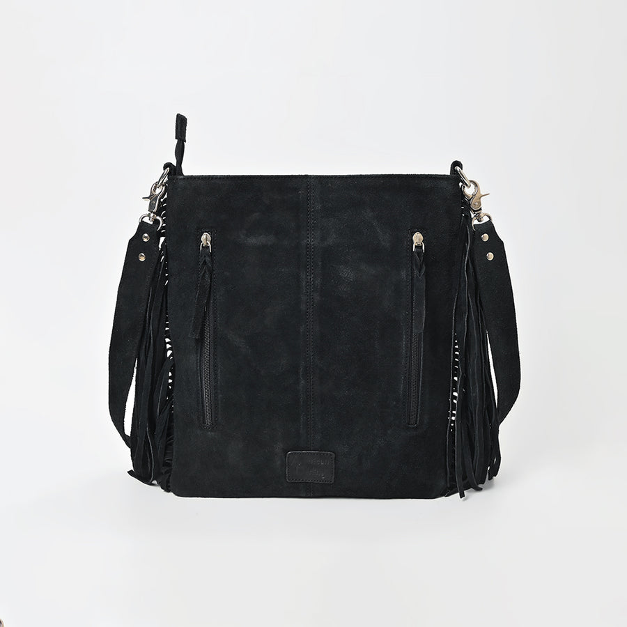 American Darling Western Fringe Leather Crossbody Bag with Studded Detail & Horsebit Accent – Stylish Shoulder Handbag