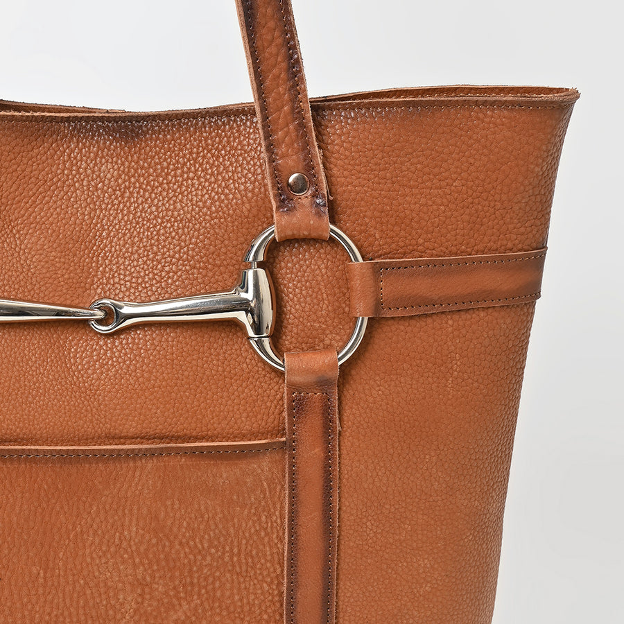 American Darling Brown Equestrian Leather Tote Bag with Horse Bit Hardware