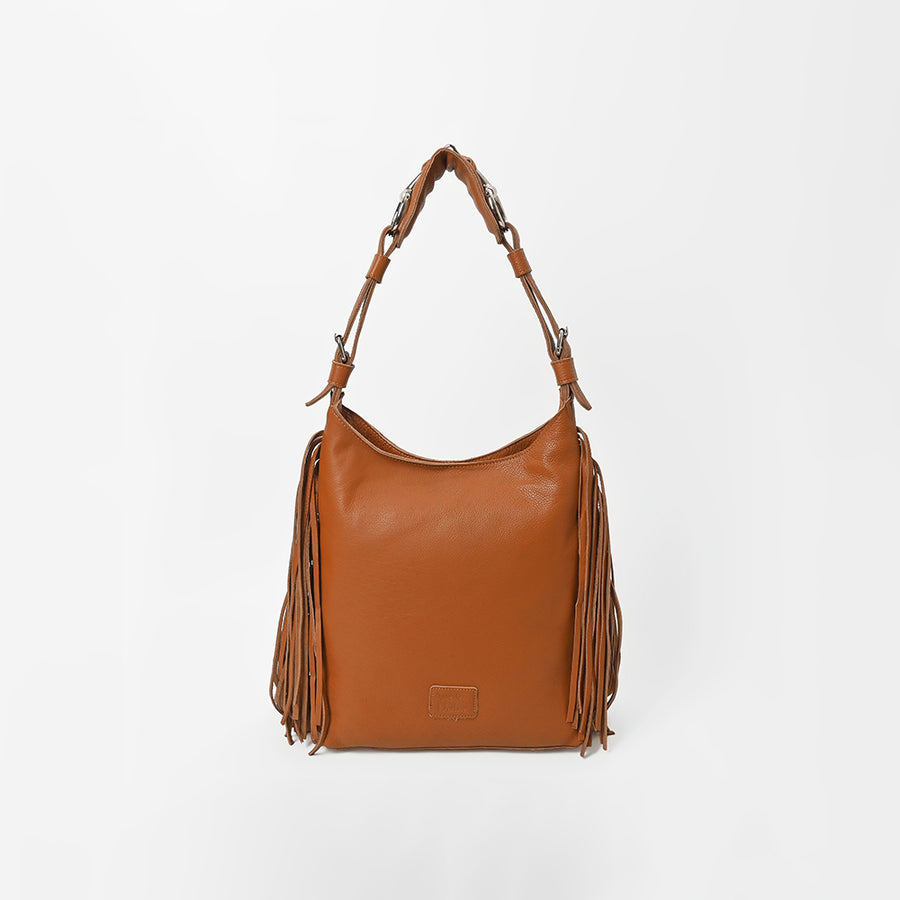 American Darling Western Tan Leather Fringe Hobo Shoulder Bag