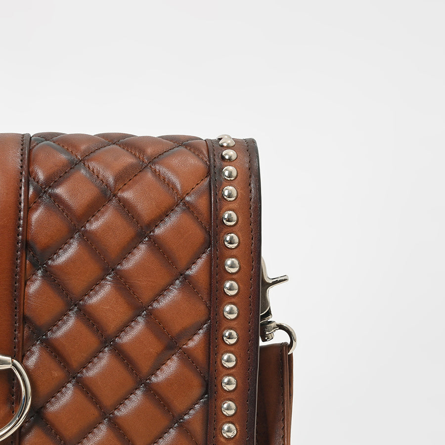 American Darling Quilted Leather Crossbody Bag for Women, Western Studded Shoulder Purse with Buckle Accent