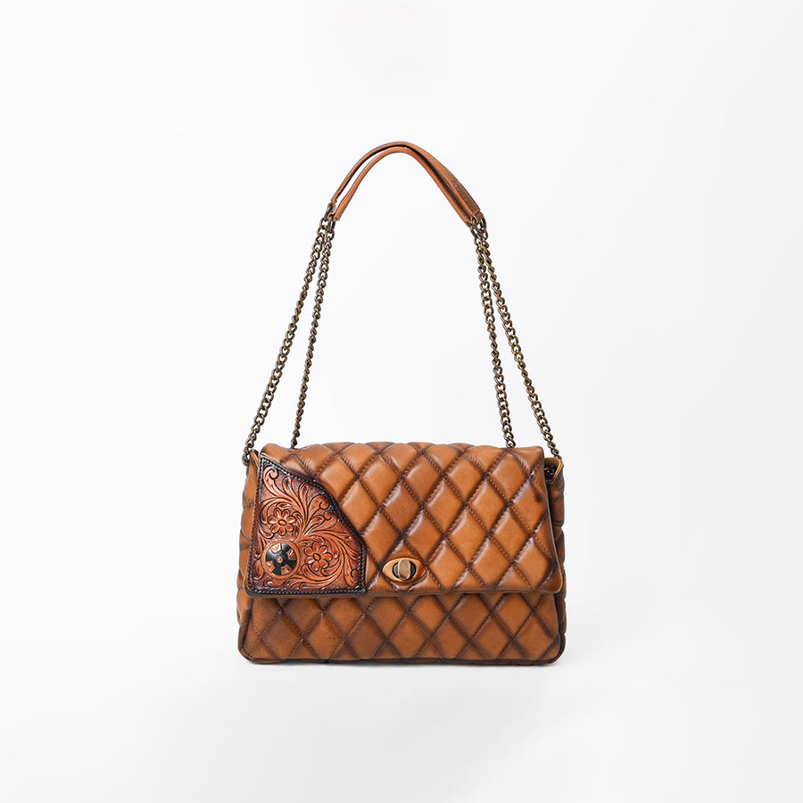 American Darling Genuine Leather Quilted Western Crossbody Bag w/ Flap