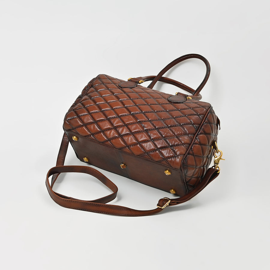 American Darling Quilted Leather Satchel Bag for Women, Western Crossbody Handbag with Barrel Shape Design