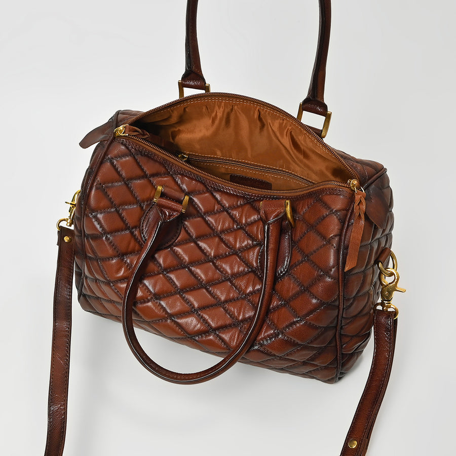American Darling Quilted Leather Satchel Bag for Women, Western Crossbody Handbag with Barrel Shape Design