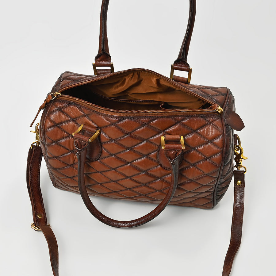 American Darling Quilted Leather Satchel Bag for Women, Western Crossbody Handbag with Barrel Shape Design