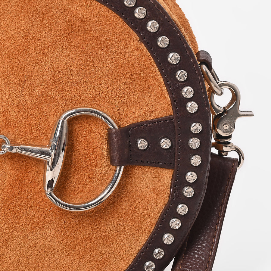 American Darling Genuine Leather Suede Studded Snaffle Bit Canteen Bag