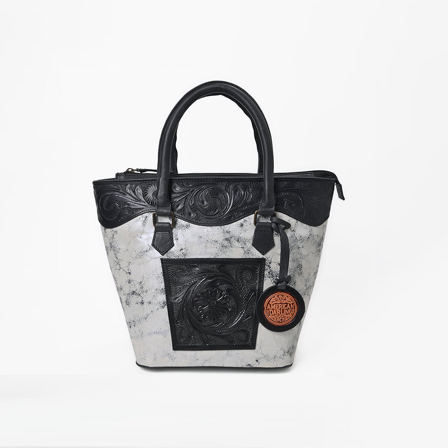 American Darling Western Leather Silver Crackle Tote Bag