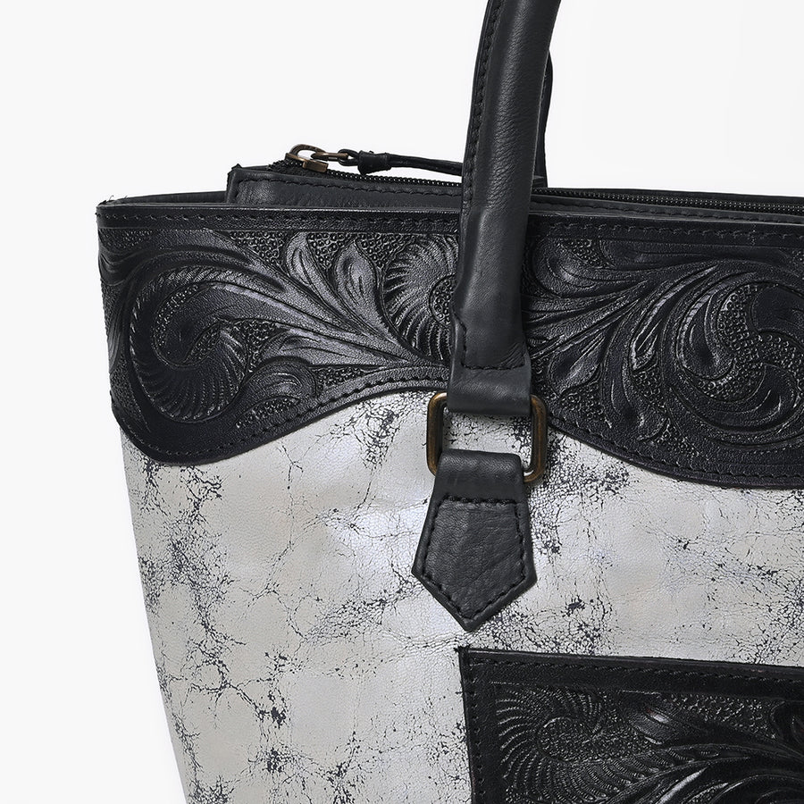American Darling Western Leather Silver Crackle Tote Bag