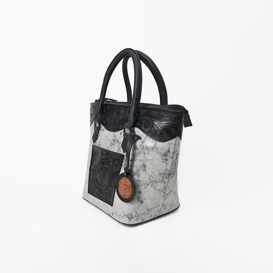 American Darling Western Leather Silver Crackle Tote Bag