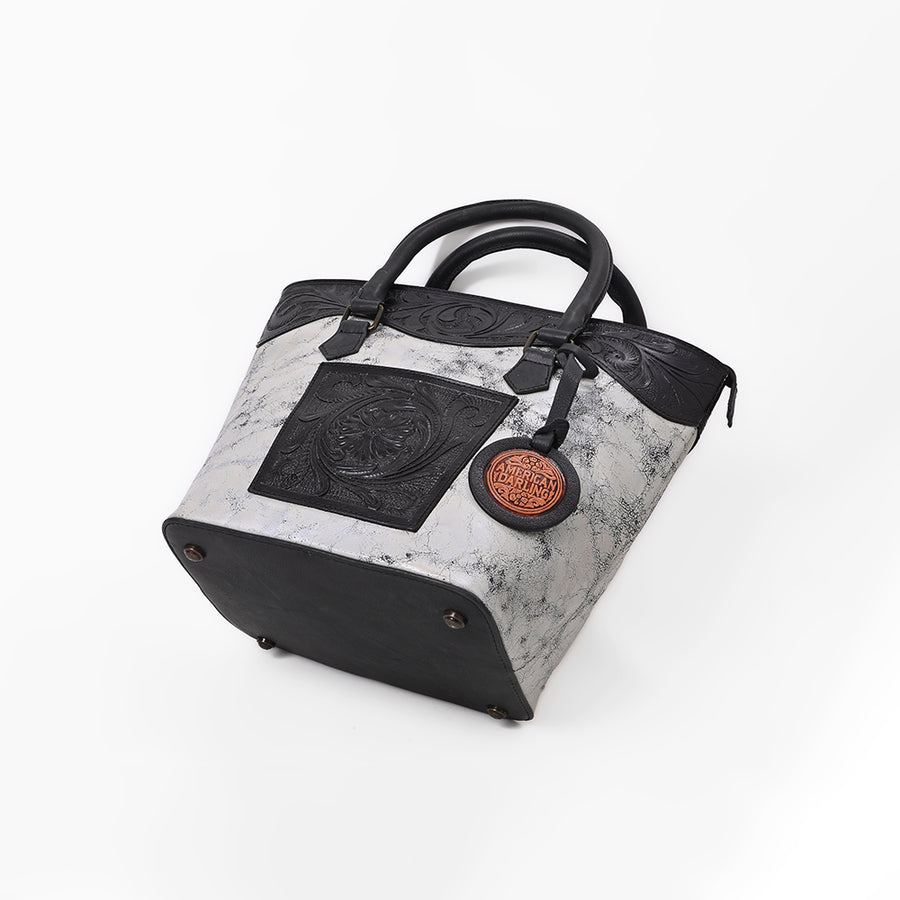 American Darling Western Leather Silver Crackle Tote Bag