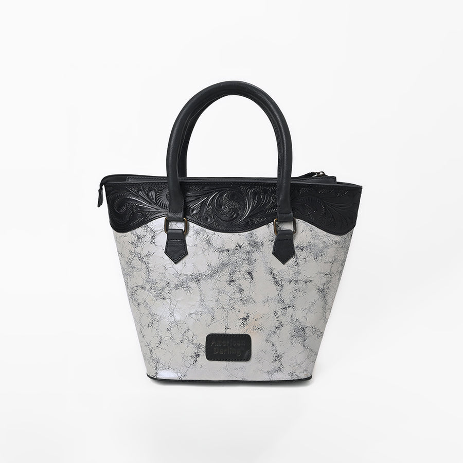 American Darling Western Leather Silver Crackle Tote Bag
