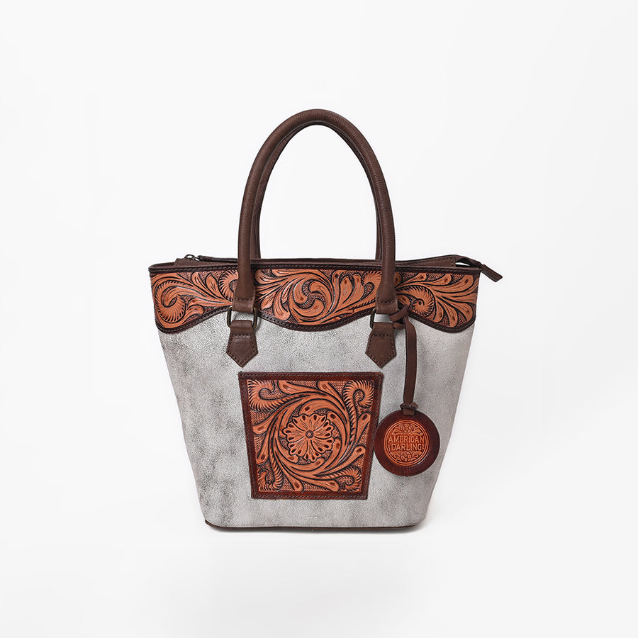 American Darling Western Leather Silver Crackle Tote Bag