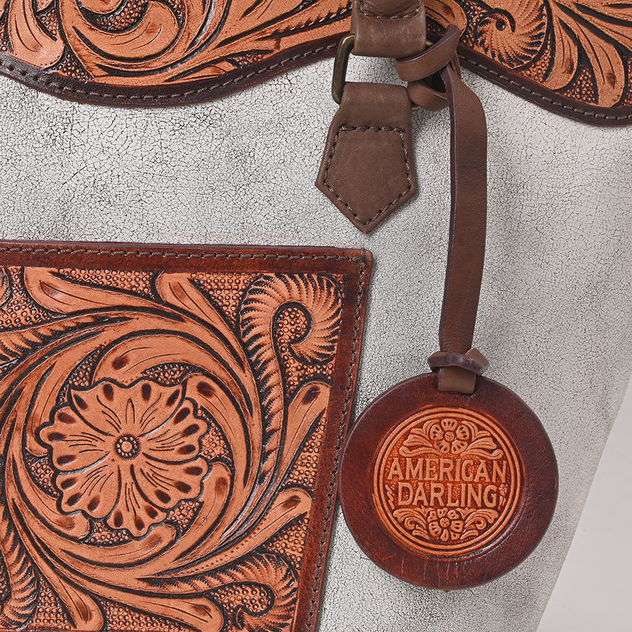 American Darling Western Leather Silver Crackle Tote Bag