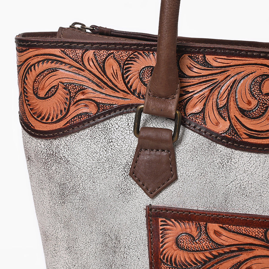 American Darling Western Leather Silver Crackle Tote Bag