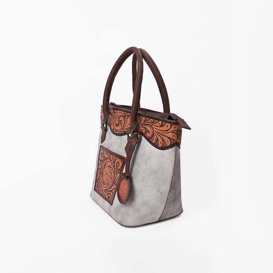 American Darling Western Leather Silver Crackle Tote Bag