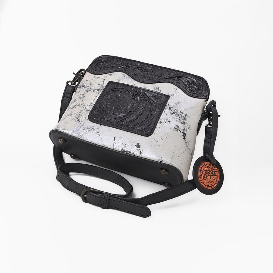American Darling Western Leather Silver Crackle Crossbody