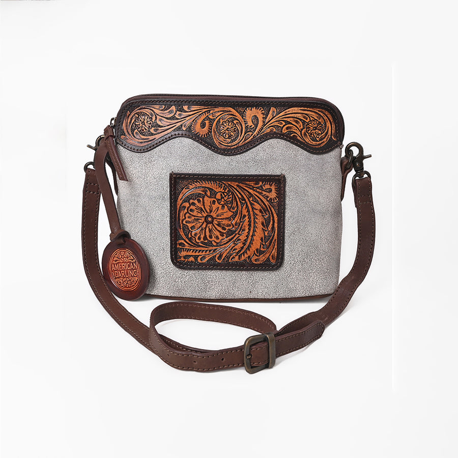 American Darling Western Leather Silver Crackle Crossbody