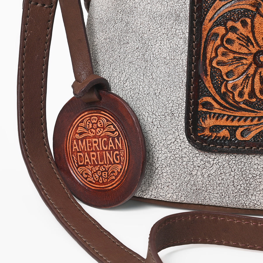 American Darling Western Leather Silver Crackle Crossbody