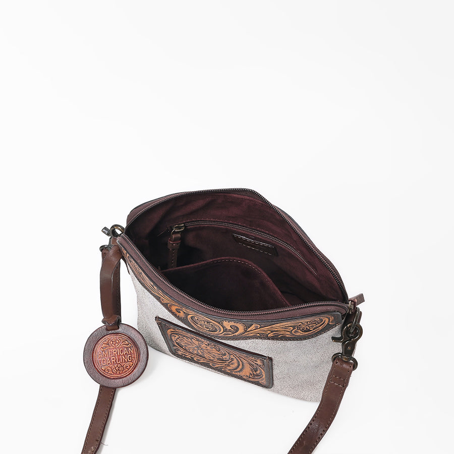American Darling Western Leather Silver Crackle Crossbody