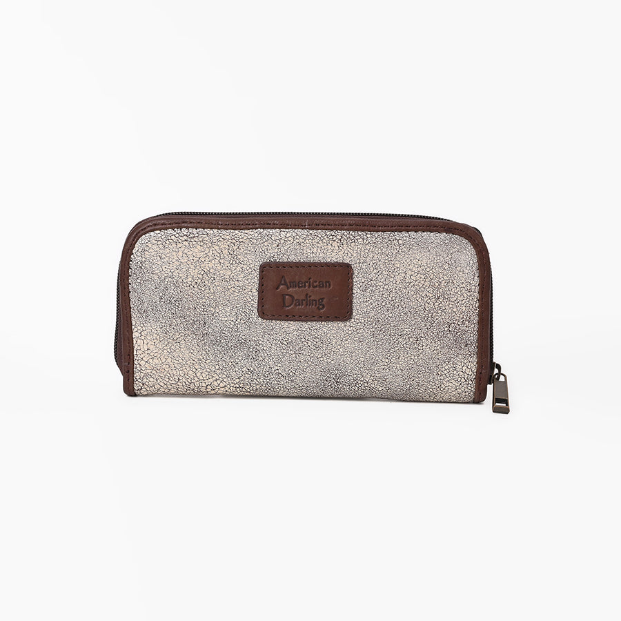 American Darling Western Women Silver Crackle Leather Wallet
