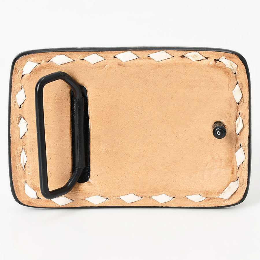 AMERICAN DARLING Floral Hand Carved Painted Belt Buckle Genuine Leather Covered Stylish