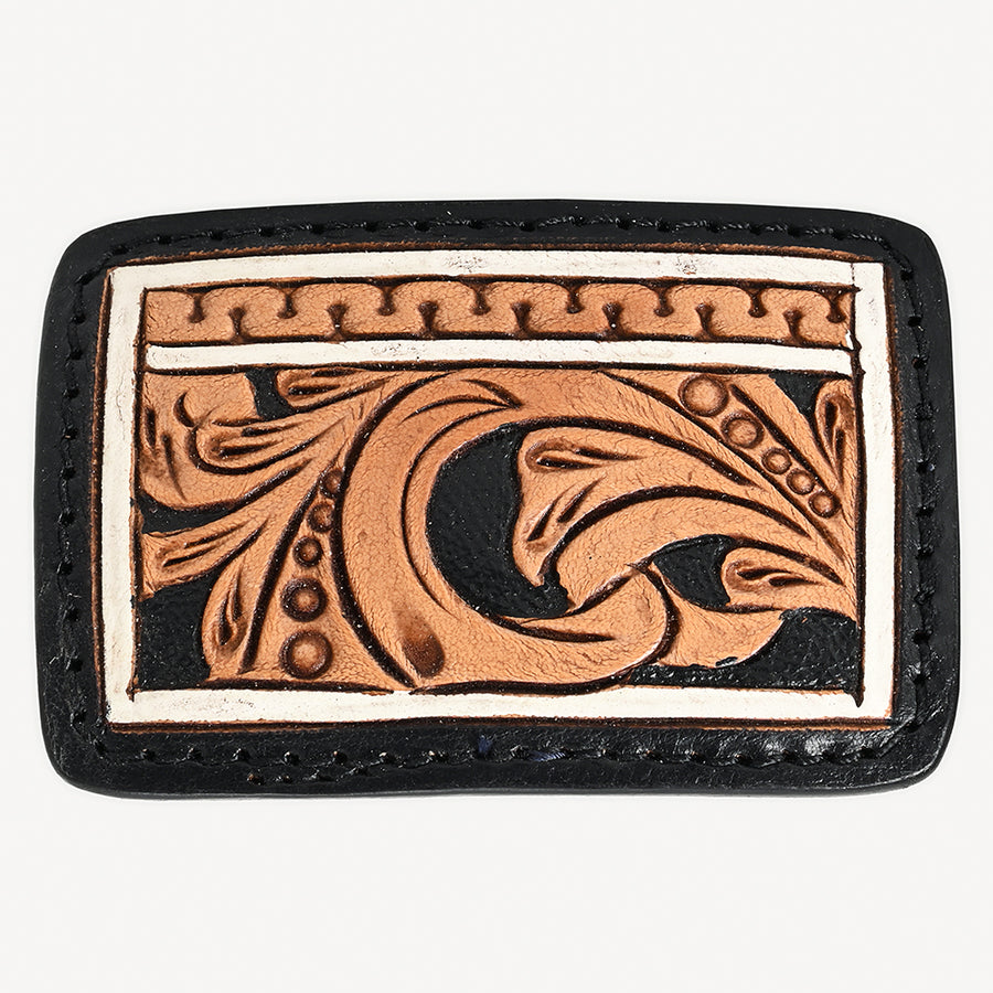 AMERICAN DARLING Floral Hand Carved Painted Belt Buckle Genuine Leather Covered Stylish Buckle Black - Uhorse