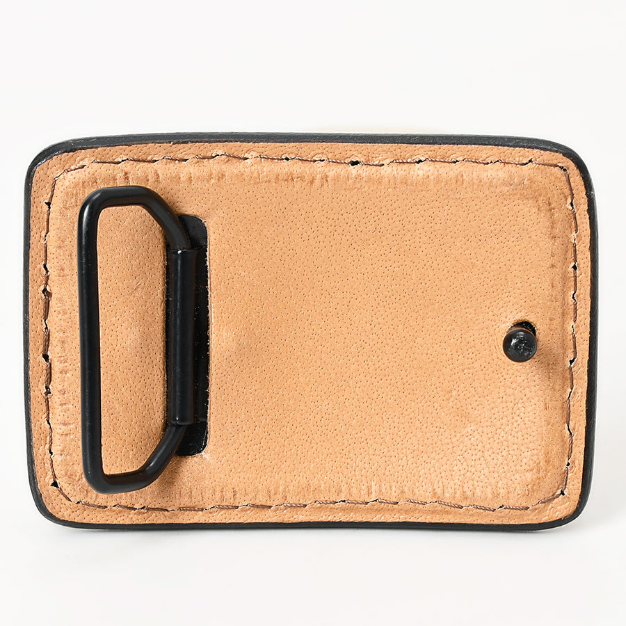 AMERICAN DARLING Floral Hand Carved Painted Belt Buckle Genuine Leather Covered Stylish