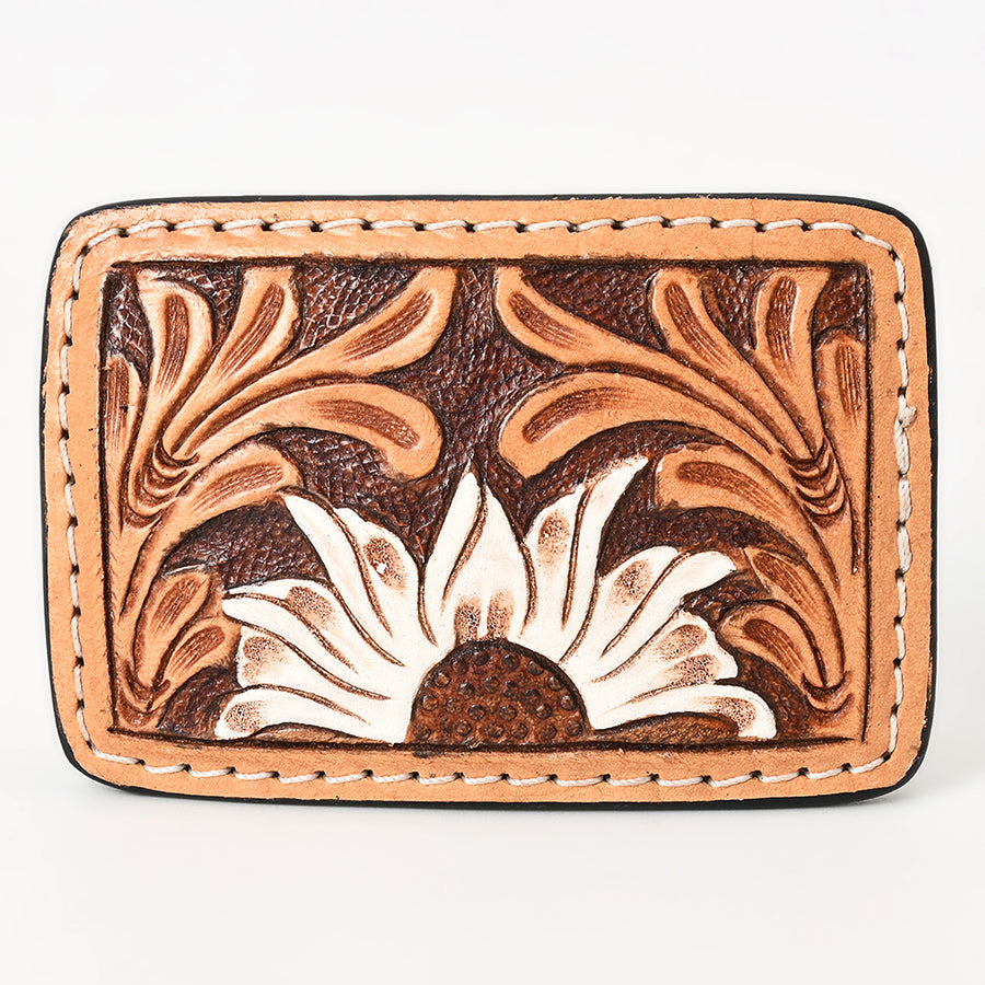 AMERICAN DARLING Floral Hand Carved Painted Belt Buckle Genuine Leather Covered Stylish Buckle Tan - Uhorse