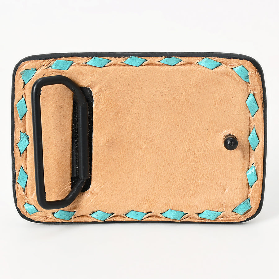 AMERICAN DARLING Floral Hand Carved Painted Belt Buckle Genuine Leather Covered Stylish