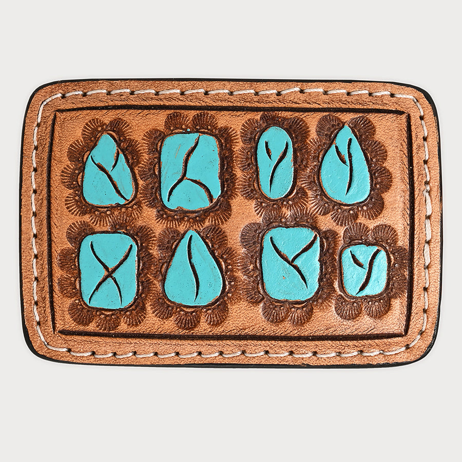 AMERICAN DARLING Hand Tooled Painted Belt Buckle Genuine Leather Covered Stylish Buckle Tan - Uhorse