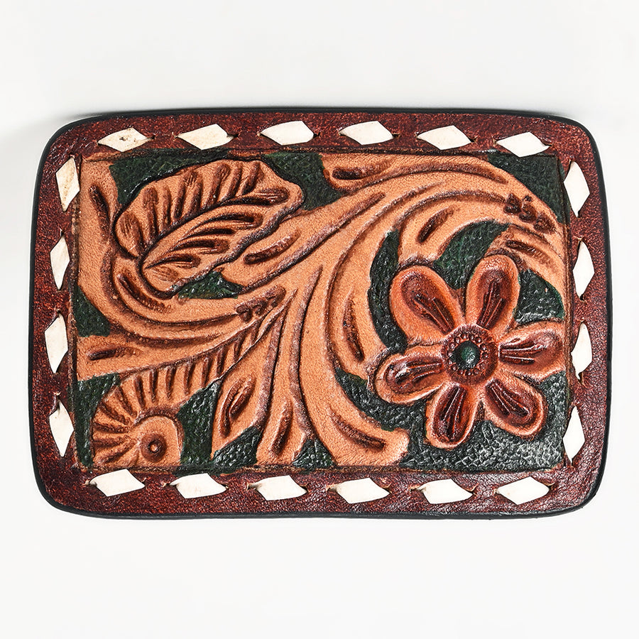 AMERICAN DARLING Floral Hand Carved Painted Belt Buckle Genuine Leather Covered Stylish Buckle Brown - Uhorse