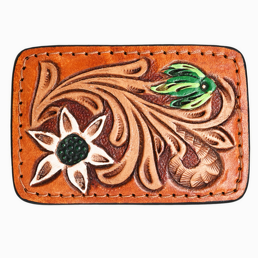 AMERICAN DARLING Floral Hand Carved Painted Belt Buckle Genuine Leather Covered Stylish - Uhorse
