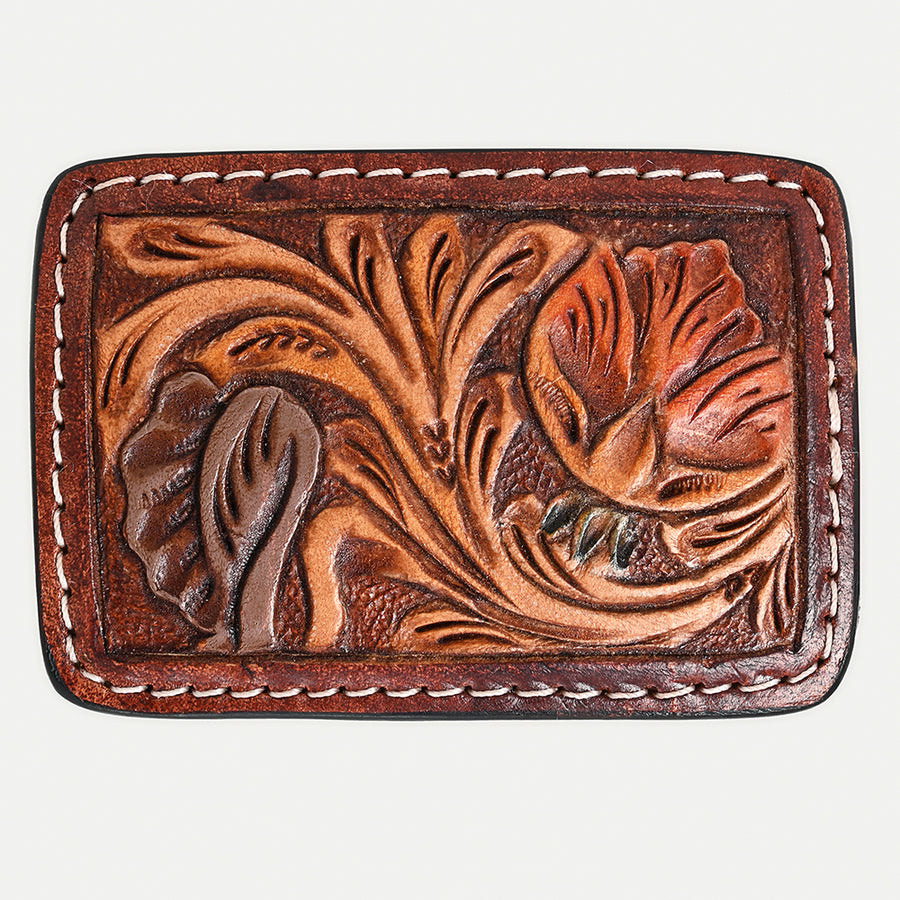 AMERICAN DARLING Floral Hand Carved Painted Belt Buckle Genuine Leather Covered Stylish Buckle Brown - Uhorse