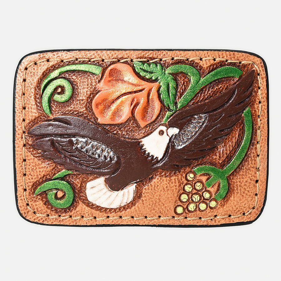 AMERICAN DARLING Eagle Hand Carved Painted Belt Buckle Genuine Leather Covered Stylish Tan - Uhorse