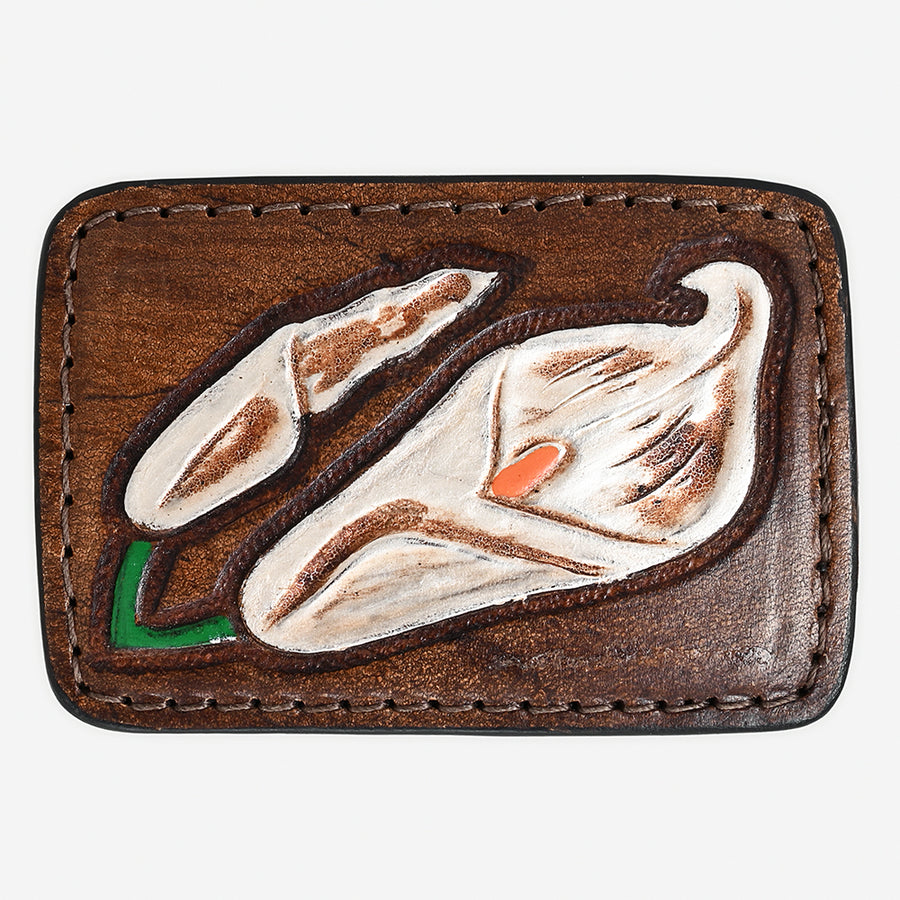 AMERICAN DARLING Floral Hand Carved Painted Belt Buckle Genuine Leather Covered Stylish Brown - Uhorse