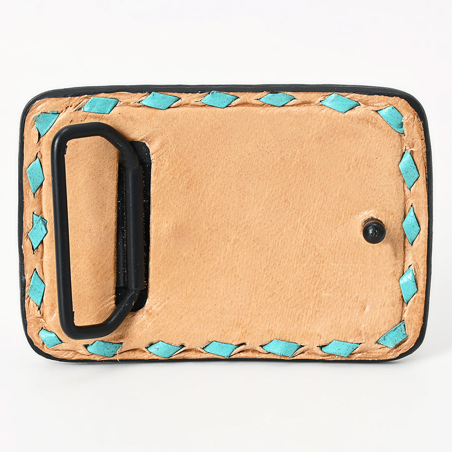 AMERICAN DARLING Floral Hand Carved Painted Belt Buckle Genuine Leather Covered Stylish