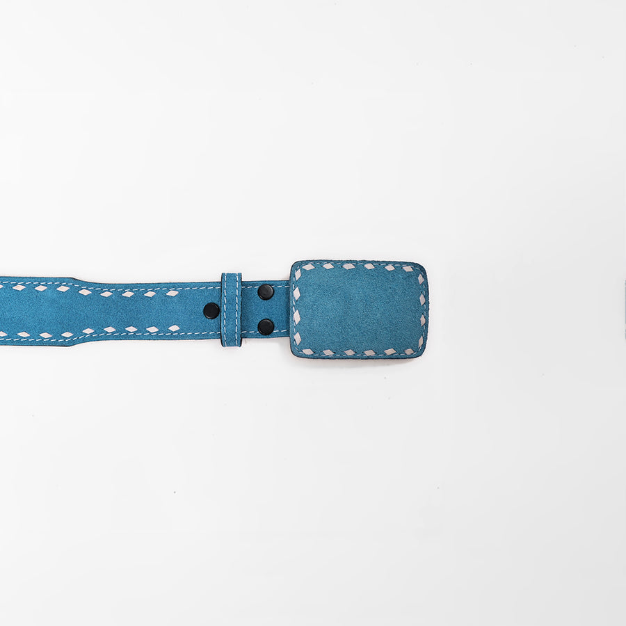 American Darling Western Blue Leather Belt w/Stitching