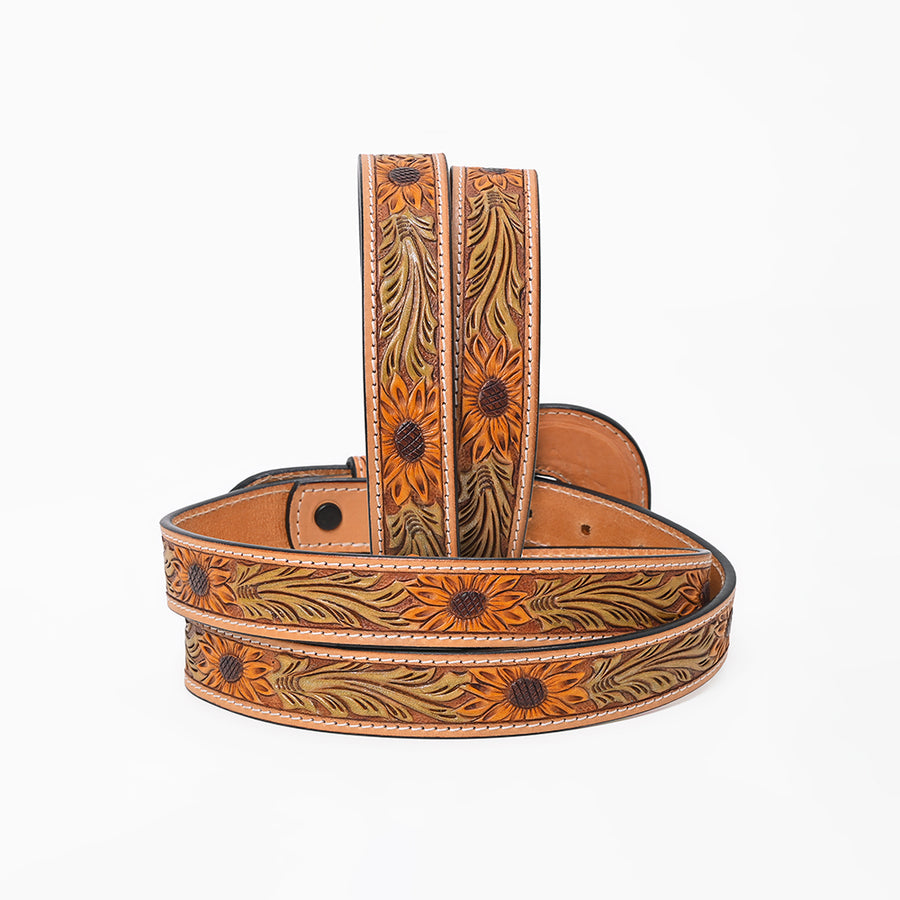 American Darling Women's Sunflower Leather Belt Hand Tooled Covered Buckle