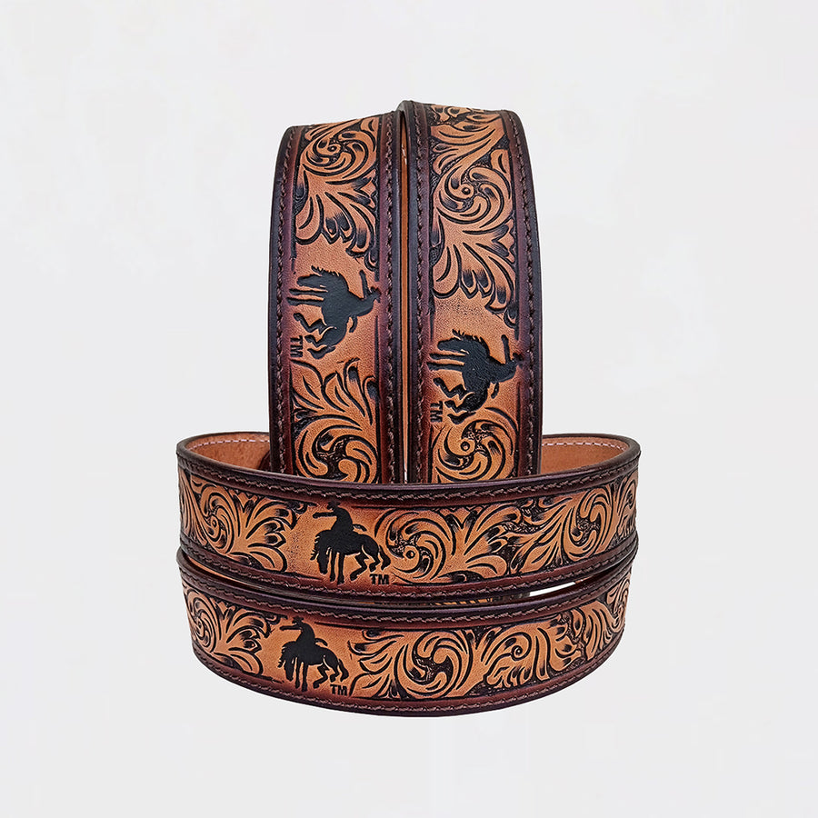 Official PRCA & NFR Licensed Collection® Dark Brown Floral Genuine Leather Belt