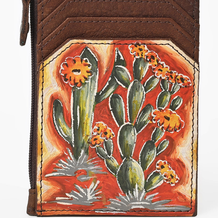 American Darling Genuine Leather Western Card Holder w/ Cactus Floral Design