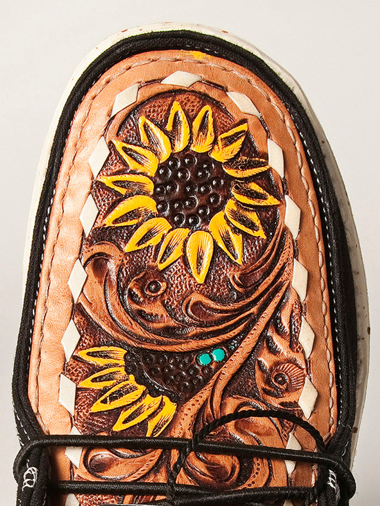 American Darling Hand Tooled, Carved Genuine Leather Trim Lightweight Shoe Footwear, Slip On| Tooled Footwear