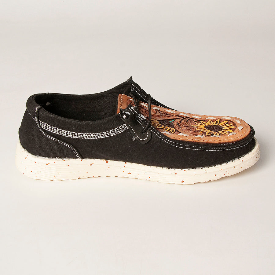 American Darling Hand Tooled, Carved Genuine Leather Trim Lightweight Shoe Footwear, Slip On| Tooled Footwear