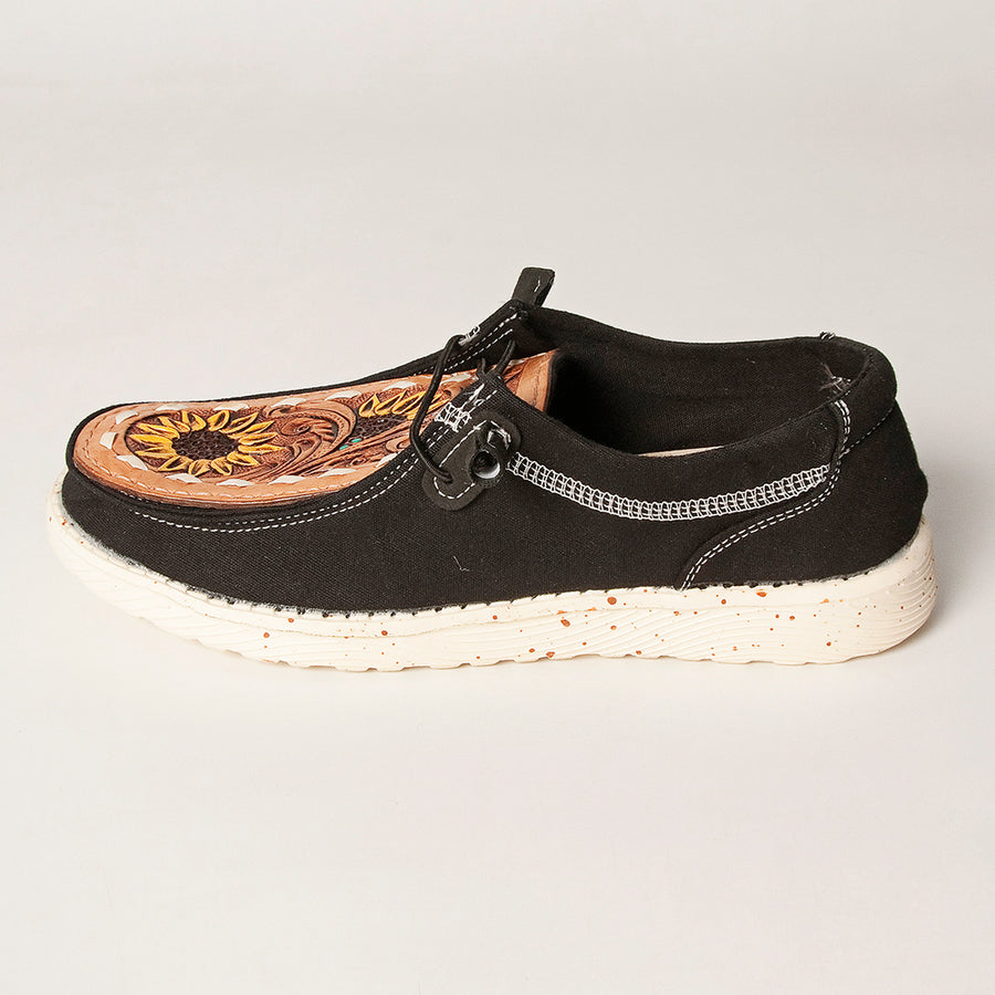 American Darling Hand Tooled, Carved Genuine Leather Trim Lightweight Shoe Footwear, Slip On| Tooled Footwear