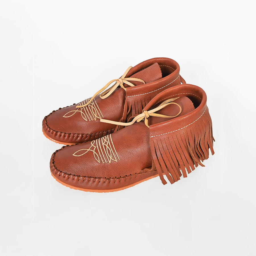 American Darling Western Leather Fringe Moc Boots Brown Embroidery Moccasin Booties
