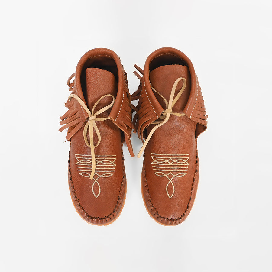 American Darling Western Leather Fringe Moc Boots Brown Embroidery Moccasin Booties