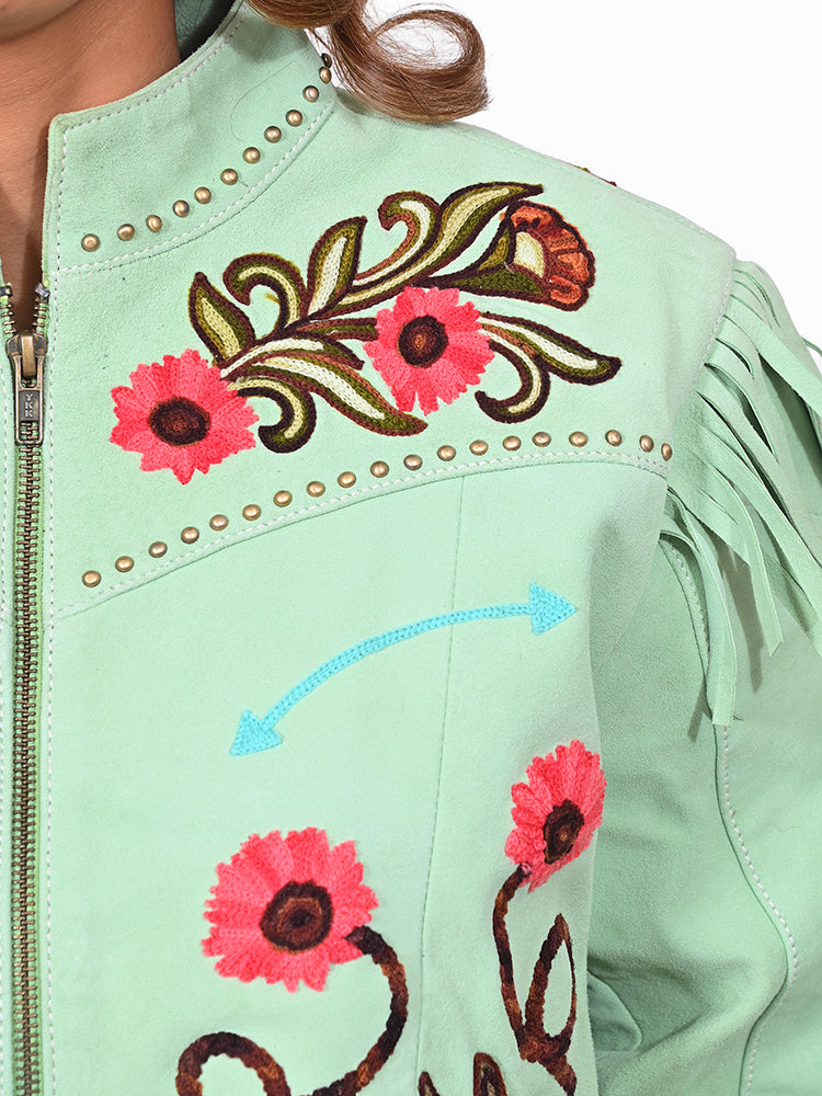 American Darling Women's Premium Mint Green Suede Leather Embroidered Horse