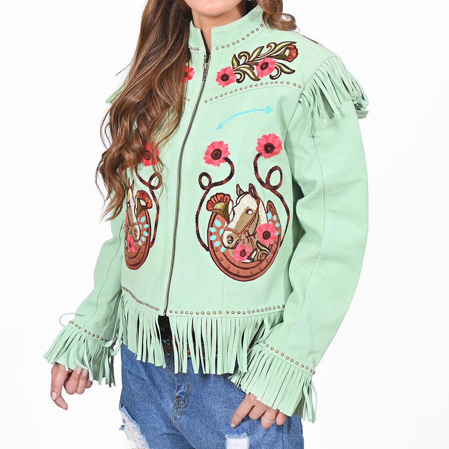 American Darling Women's Premium Mint Green Suede Leather Embroidered Horse
