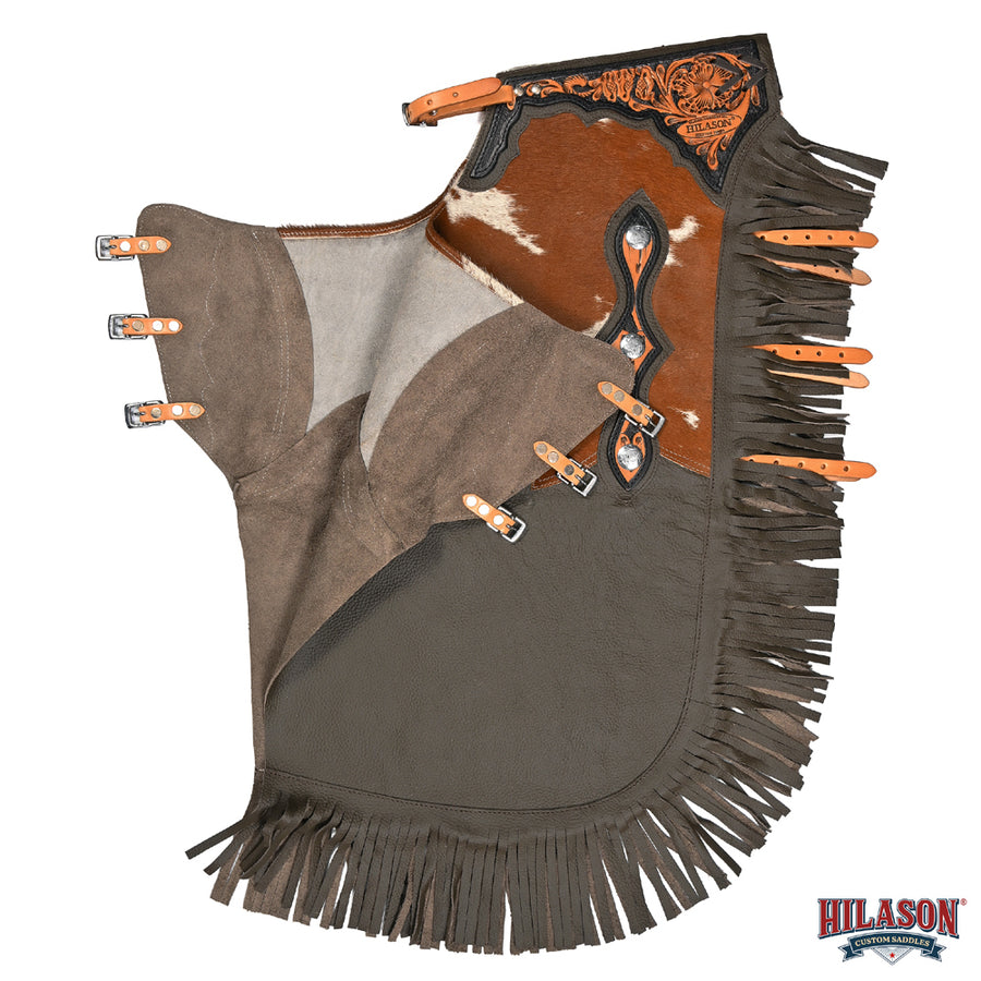 HILASON Adult Pro Rodeo Bronc Bull-Riding Leather Chinks | Handmade Chaps Western Riding for Adults Hand Tooled