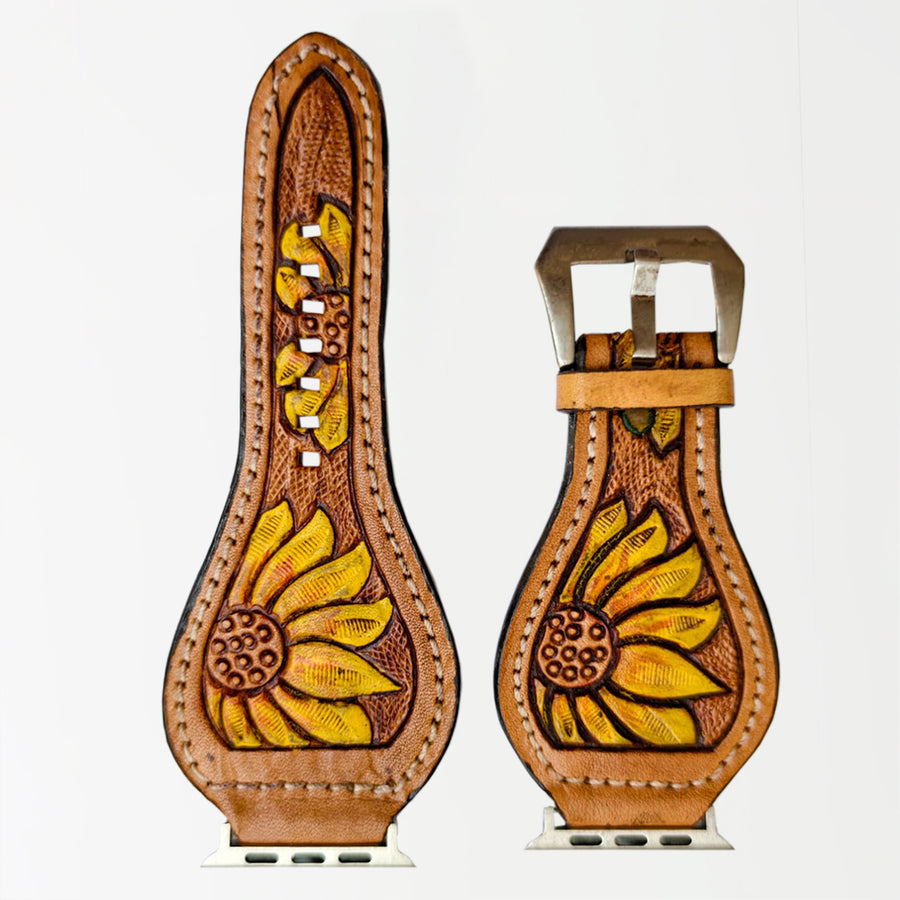 American Darling Beautifully Hand Tooled Painted Genuine Leather I watch Strap Men and Women Unisex