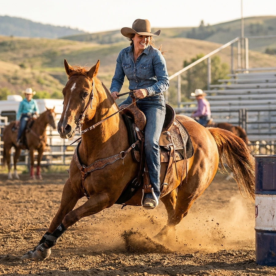 HILASON Flex Tree Western Horse Saddle in American Leather Barrel Trail | for Horses