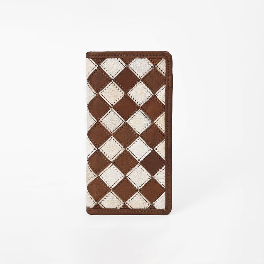 BarH Equine Leather Trifold Bifold Wallet Hair-On Checkerboard Rodeo Purse